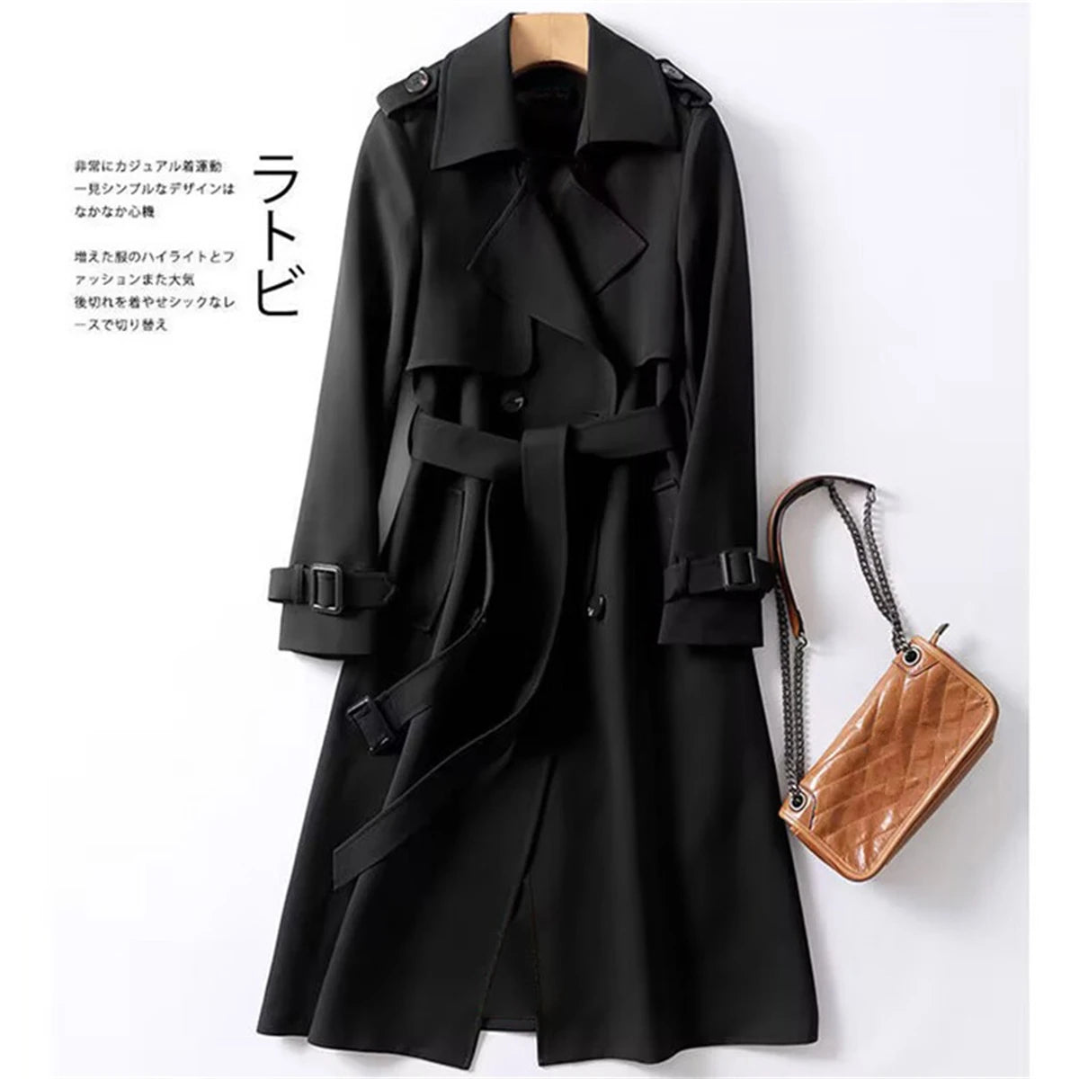 Women Fashion Trench New Coat Spring Autumn Korean Long Sleeve With Belt Jackets Solid British Style Coats Women's Chic Outwear