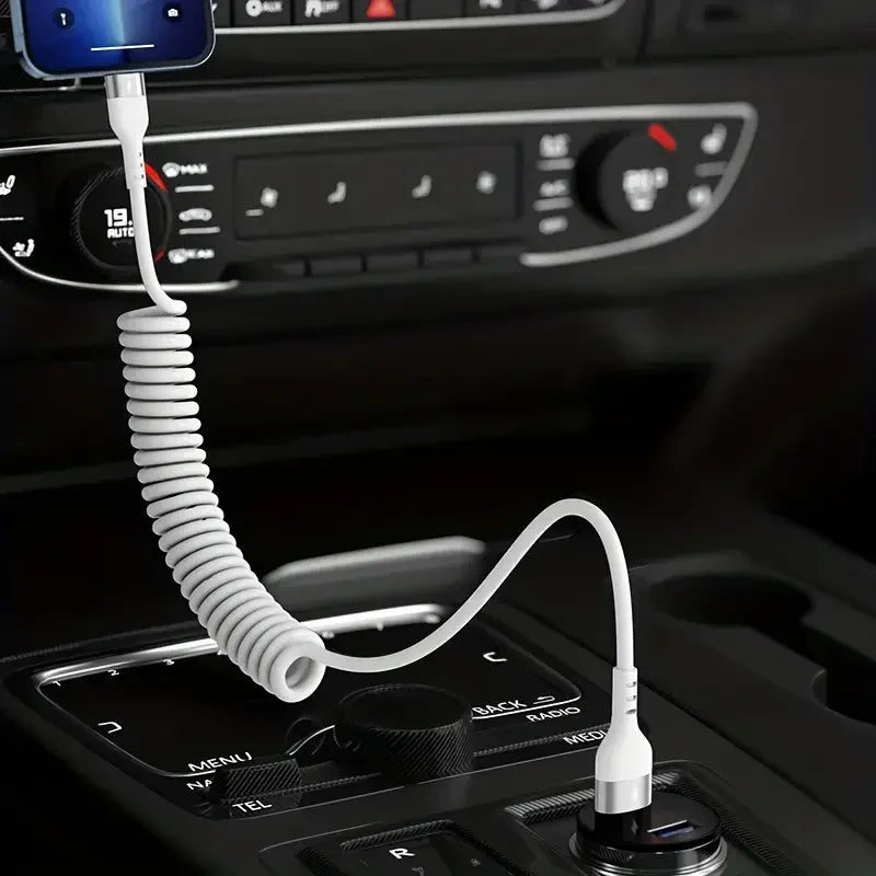 66W 5A USB Type C Cable Fast Charging Spring Telescopic PD60W Type C To USB C Phone Charge Cable For Huawei Xiaomi Redmi Honor