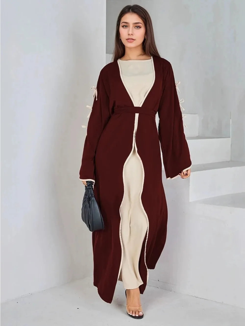 Muslim Ramadan Eid Women Abaya Cardigan (without Inner Dress) Party Bow Abayas Ramadan Eid Arab Long Robe Dubai Kaftan Jalabiya