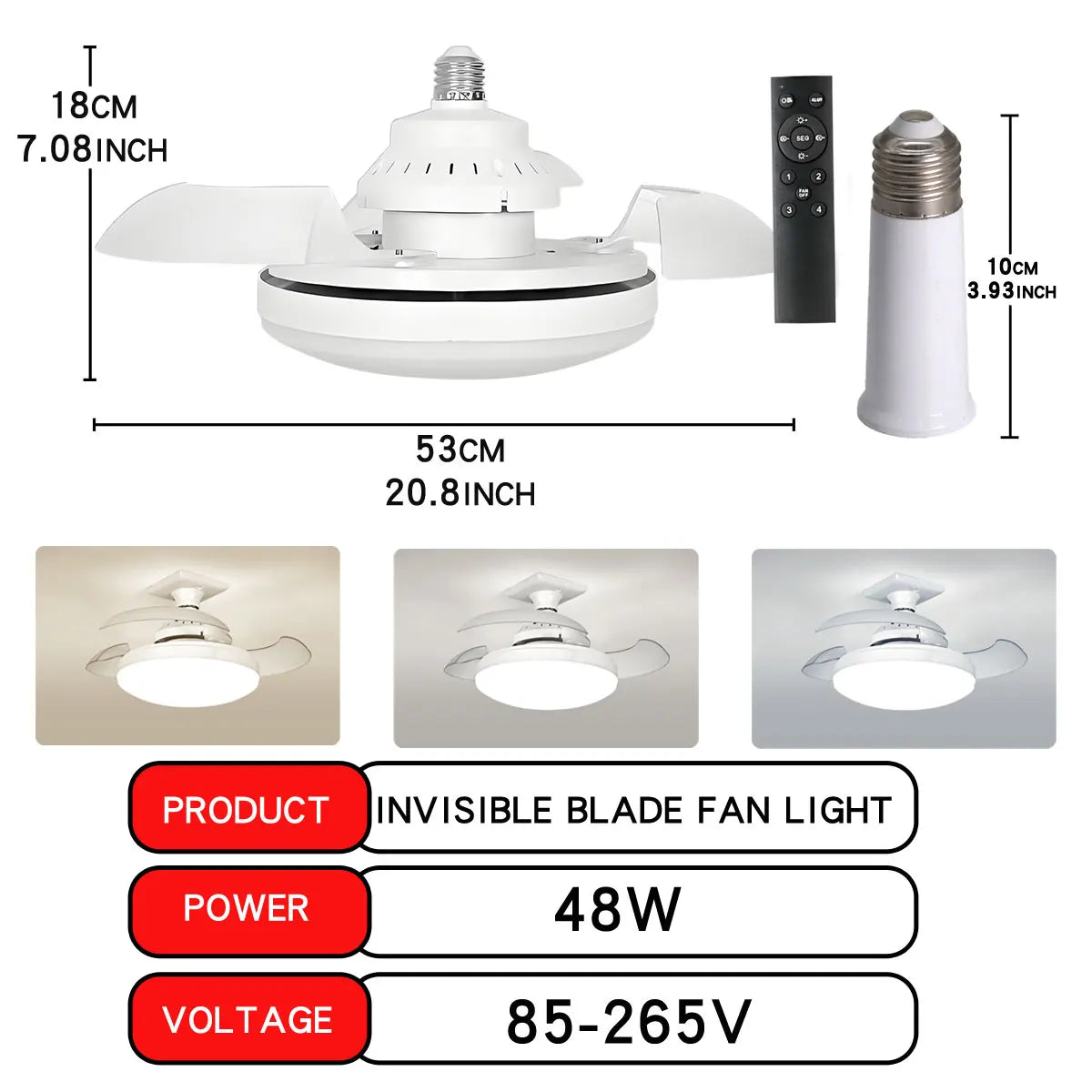 LED 30W ceiling fan light E27 with remote control for dimming,