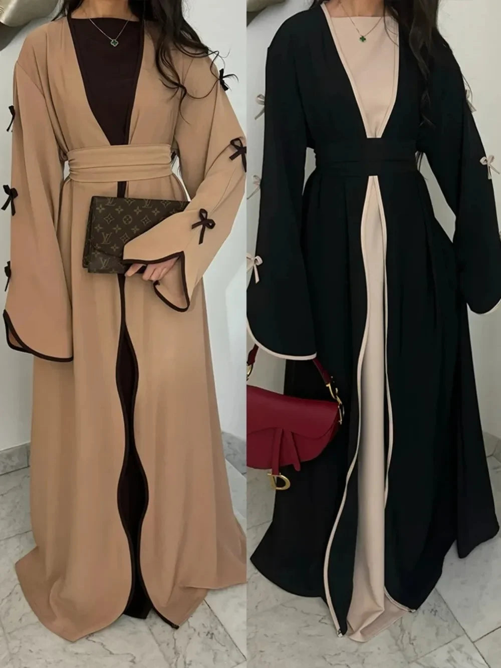Eid Bow Abaya Women Cardigan Dress Muslim Party Caftan Robe Jalabiya Morocco Dubai Kaftan Islam Vestidos Largos Ramadan 2025