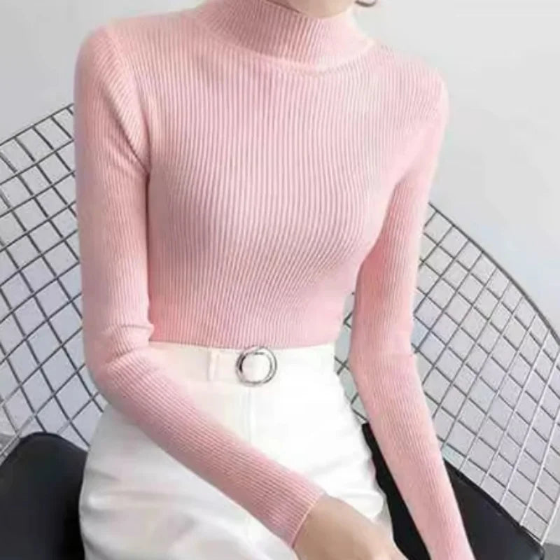 Autumn Winter Mock Neck Women Sweater