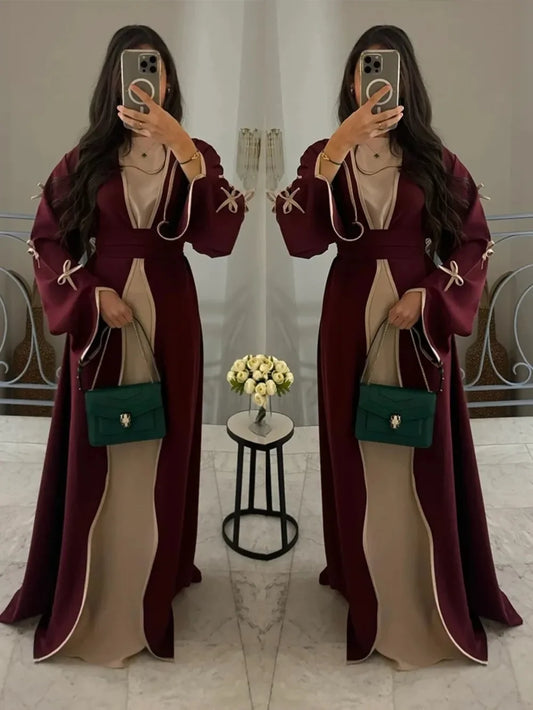 Eid Bow Abaya Women Cardigan Dress Muslim Party Caftan Robe Jalabiya Morocco Dubai Kaftan Islam Vestidos Largos Ramadan 2025