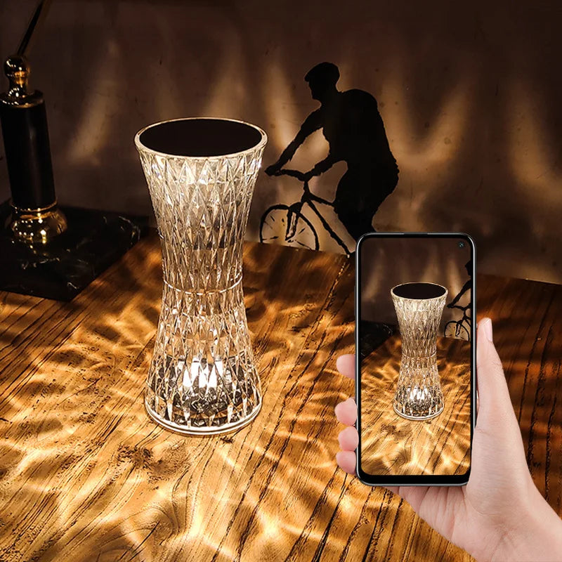 Diamond Desk Lamp USB Rechargeable Crystal Bedside Table  Night Lights Bedroom