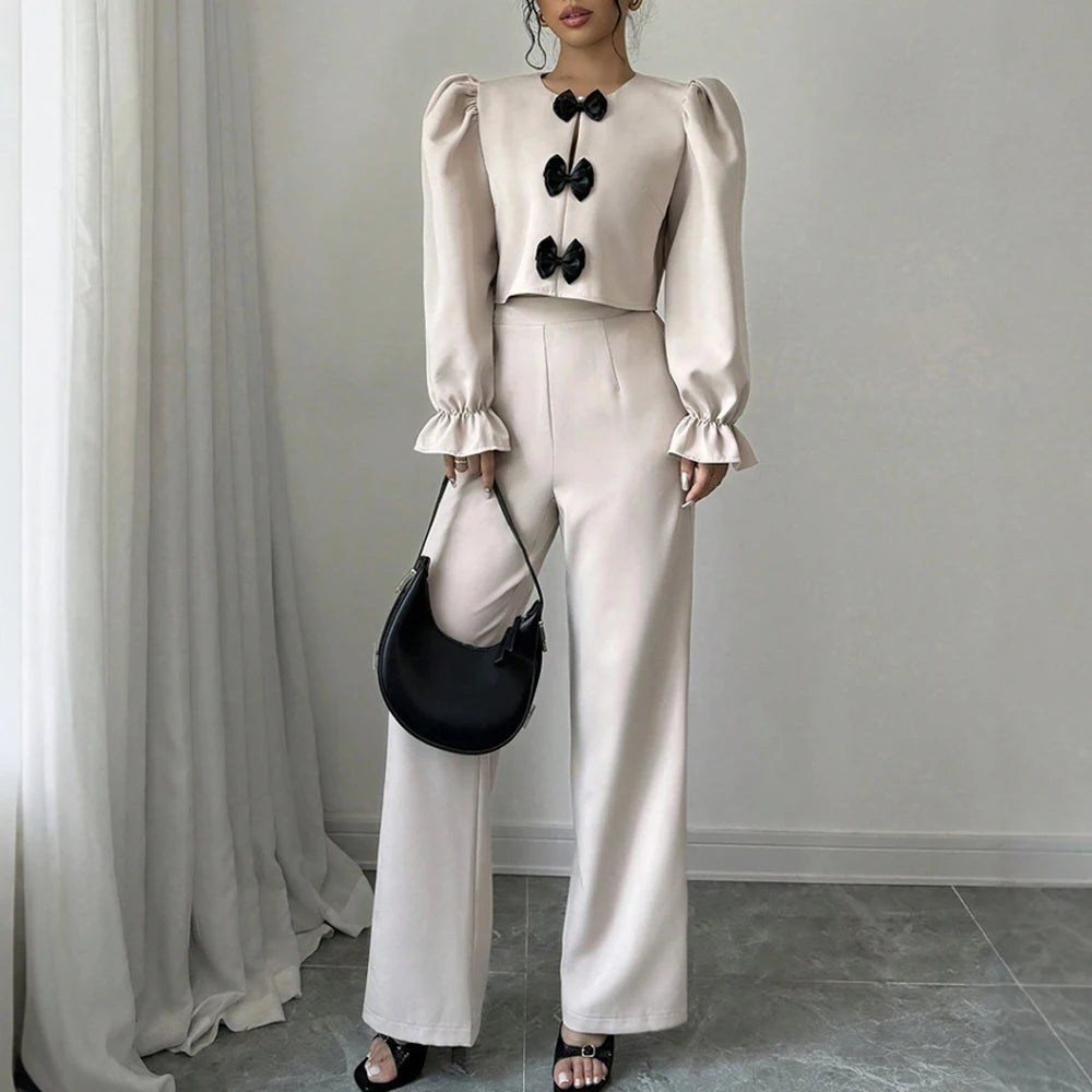 2025 Plain Long Sleeve Natural Waist Full Length Straight Daily Sets