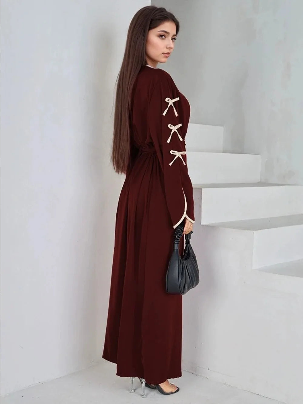 Muslim Ramadan Eid Women Abaya Cardigan (without Inner Dress) Party Bow Abayas Ramadan Eid Arab Long Robe Dubai Kaftan Jalabiya