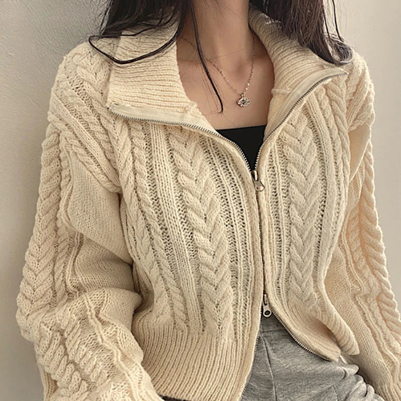 ITOOLIN Women Chic Sweater Cashmere Cardigan Zipper Casual Solid Knit Slim Sweater Cardigan For Women