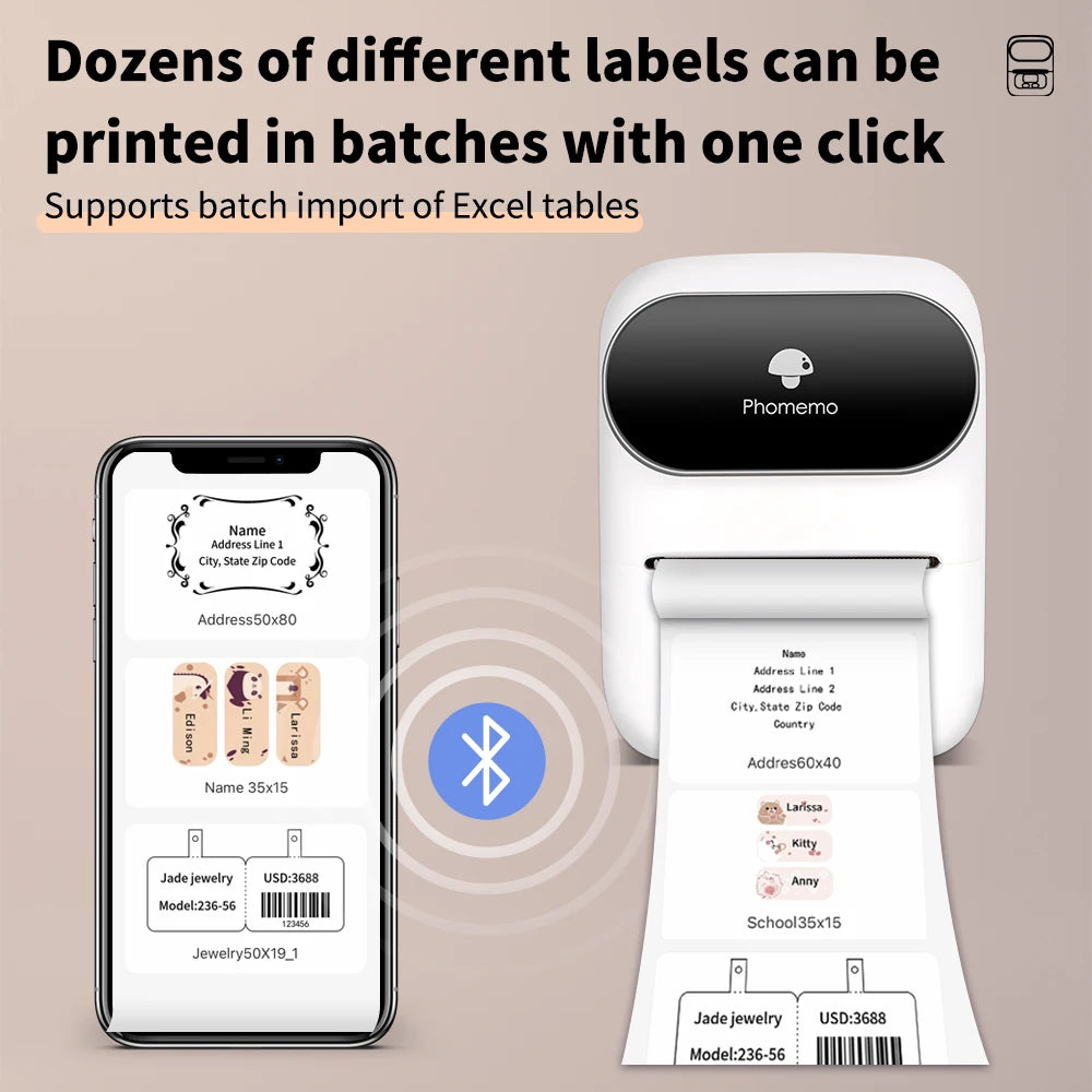 Phomemo M110 Mini Portable Thermal Printer Self-adhesive Label Printer For 3/5/10 rolss Stickers Label Maker Printer Without Ink