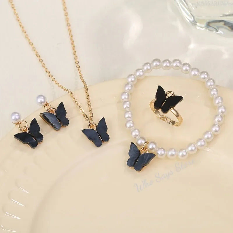4pcs/Set Sweet Jewelry Set Butterfly  Girl Jewellery