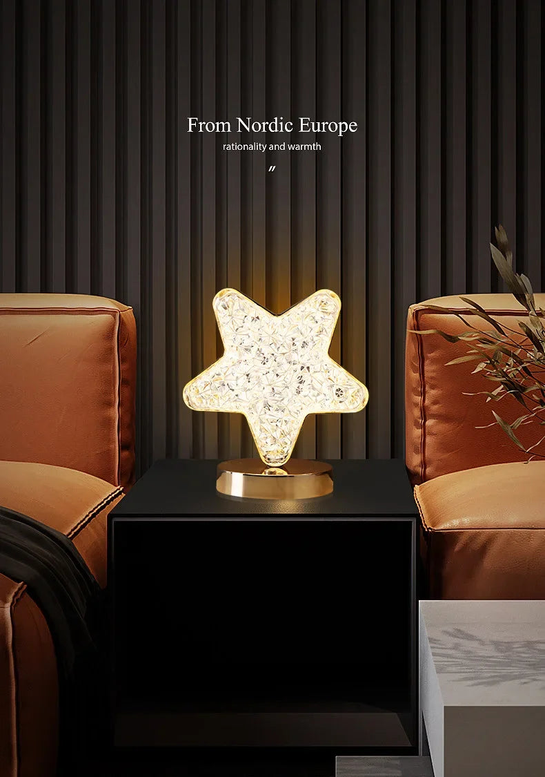 Nordic Luxury Bedroom Lamp Acrylic Crystal Star Bedside Table Lamp