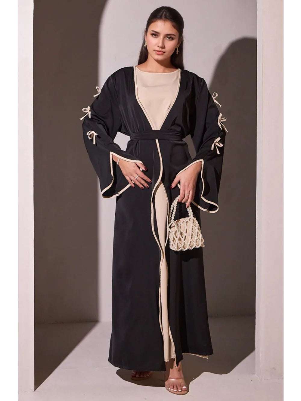 Muslim Ramadan Eid Women Abaya Cardigan (without Inner Dress) Party Bow Abayas Ramadan Eid Arab Long Robe Dubai Kaftan Jalabiya