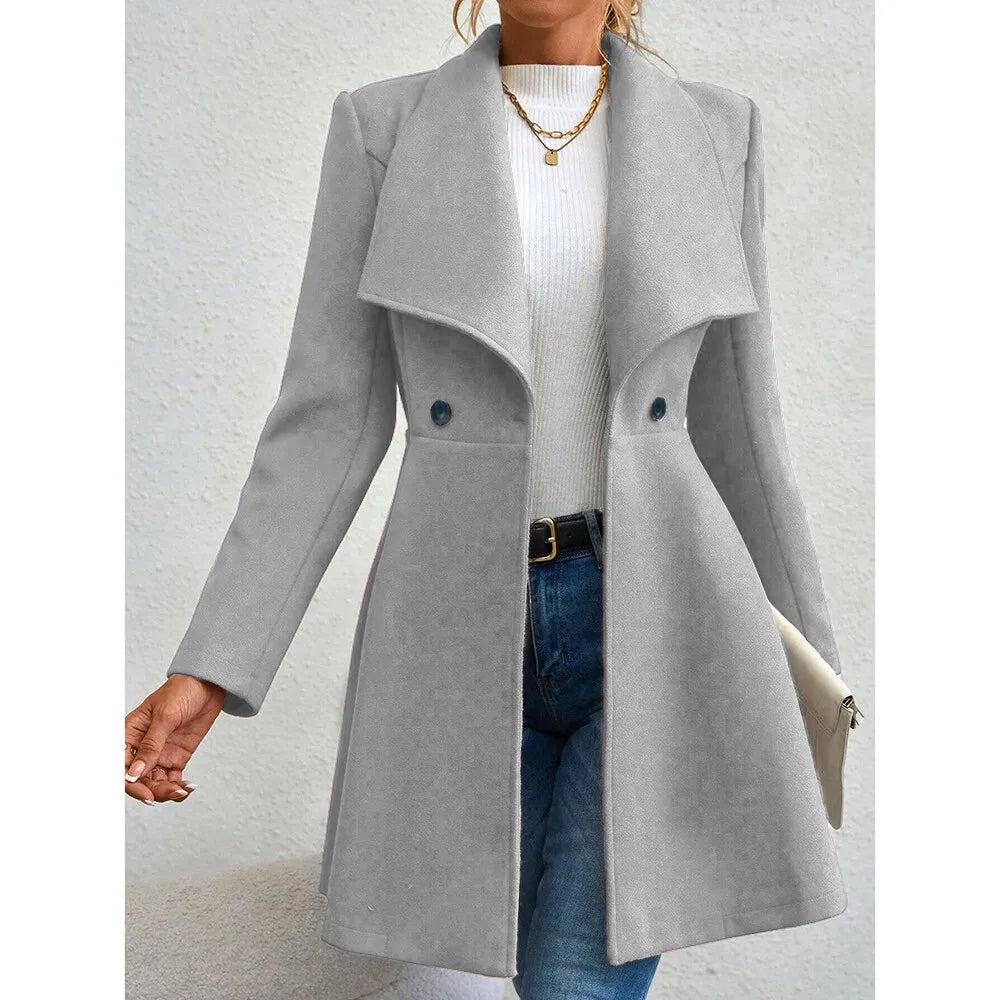 Women's Coats Winter Solid Color Long Sleeve Lapel Button-Up