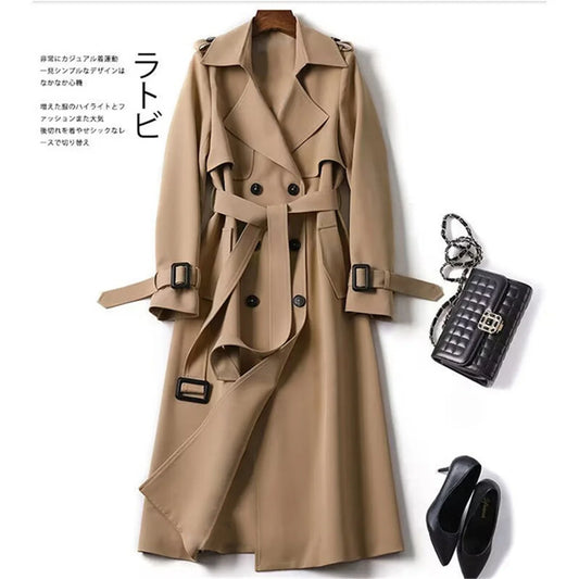 Women Fashion Trench New Coat Spring Autumn Korean Long Sleeve With Belt Jackets Solid British Style Coats Women's Chic Outwear